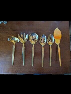 MCM ROYALTON ELEGANCE IN GOLD SERVING PIECES PIERCED SPOONS FORK LADLE CASSEROLE